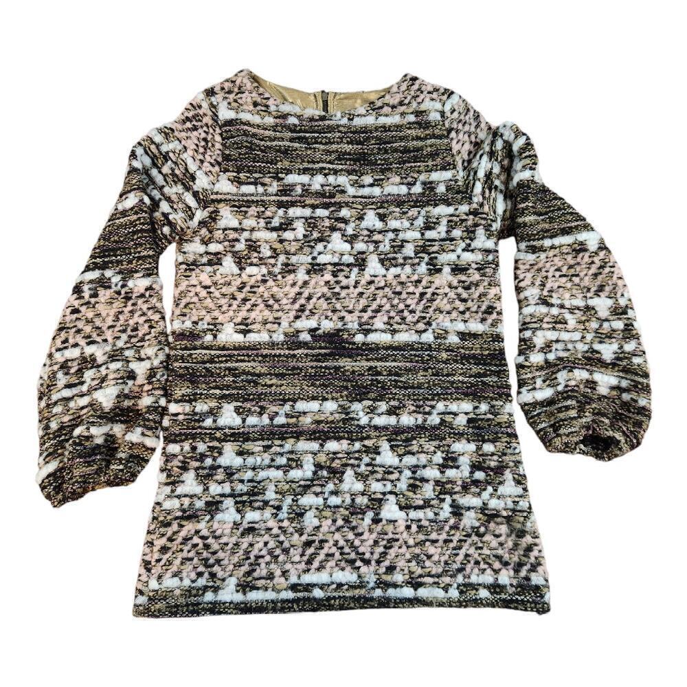 Zara womens small wool blend sweater crew neck pink gold black sparkle half zip